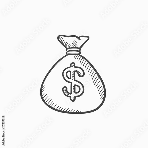 Money bag sketch icon.