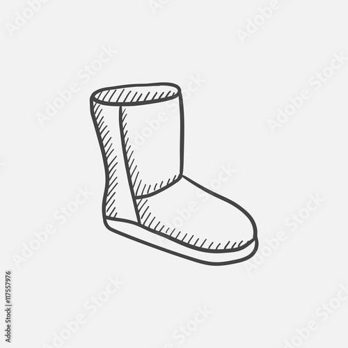 Fuzzy winter boot sketch icon.