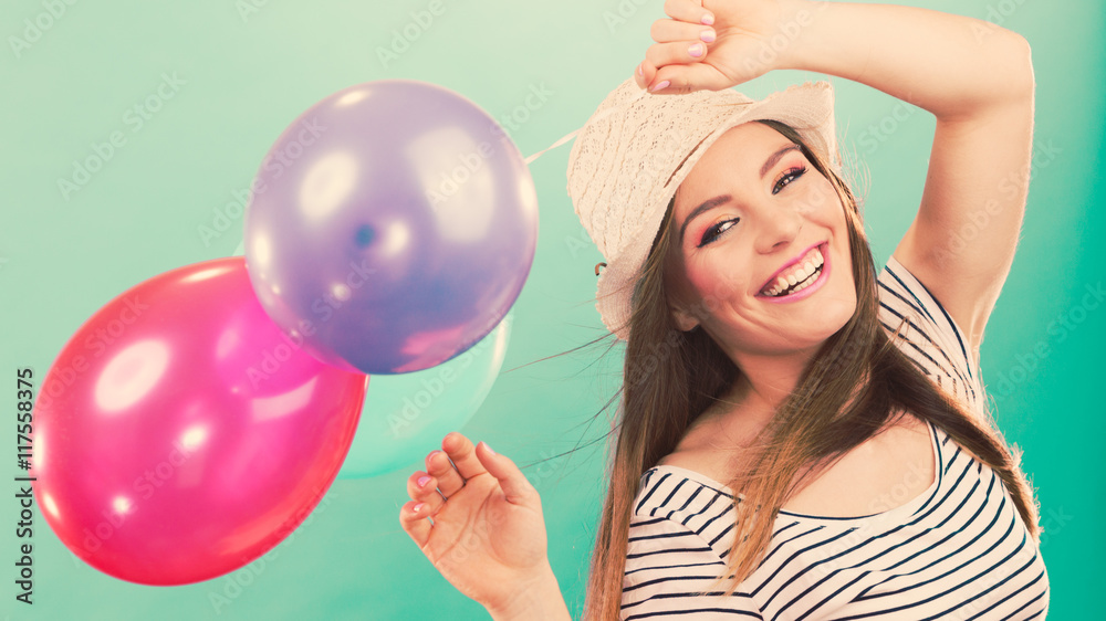 Joyful girl have fun with colorful balloons. Joyful girl have fun with colorful balloons.