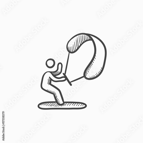 Kite surfing sketch icon.