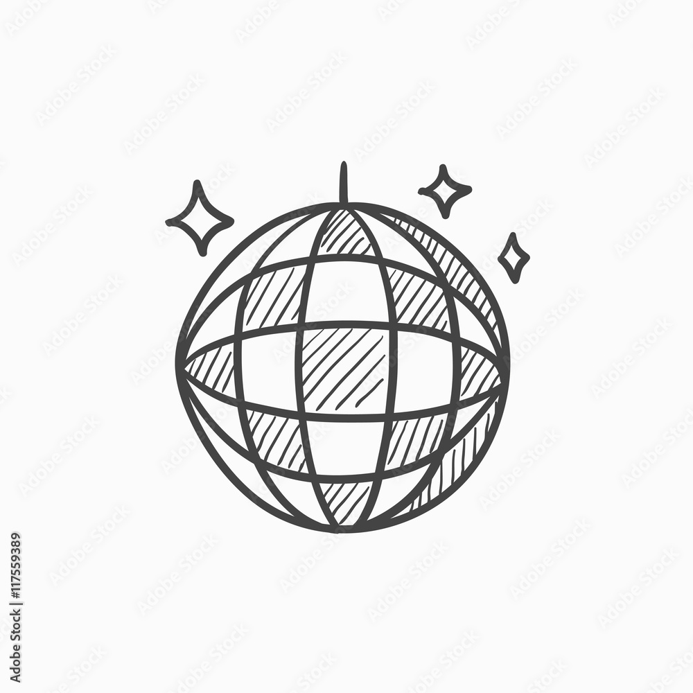 Disco ball sketch icon. Disco ball sketch icon.