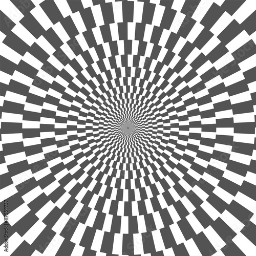 Vector checkered op art vortex spiral swirl background creating an optical illusion of movement