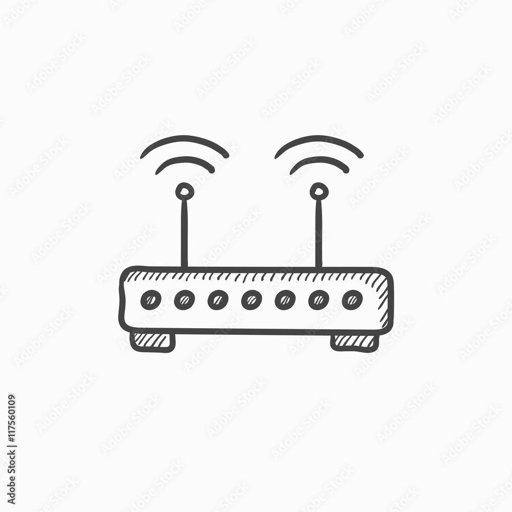 Naklejka premium Wireless router sketch icon.