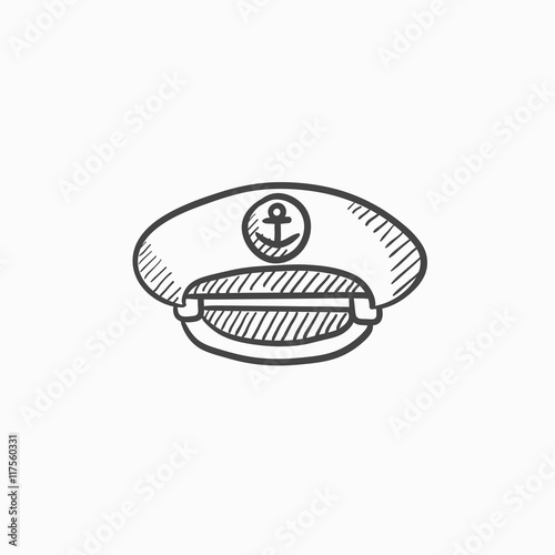 Captain peaked cap sketch icon.