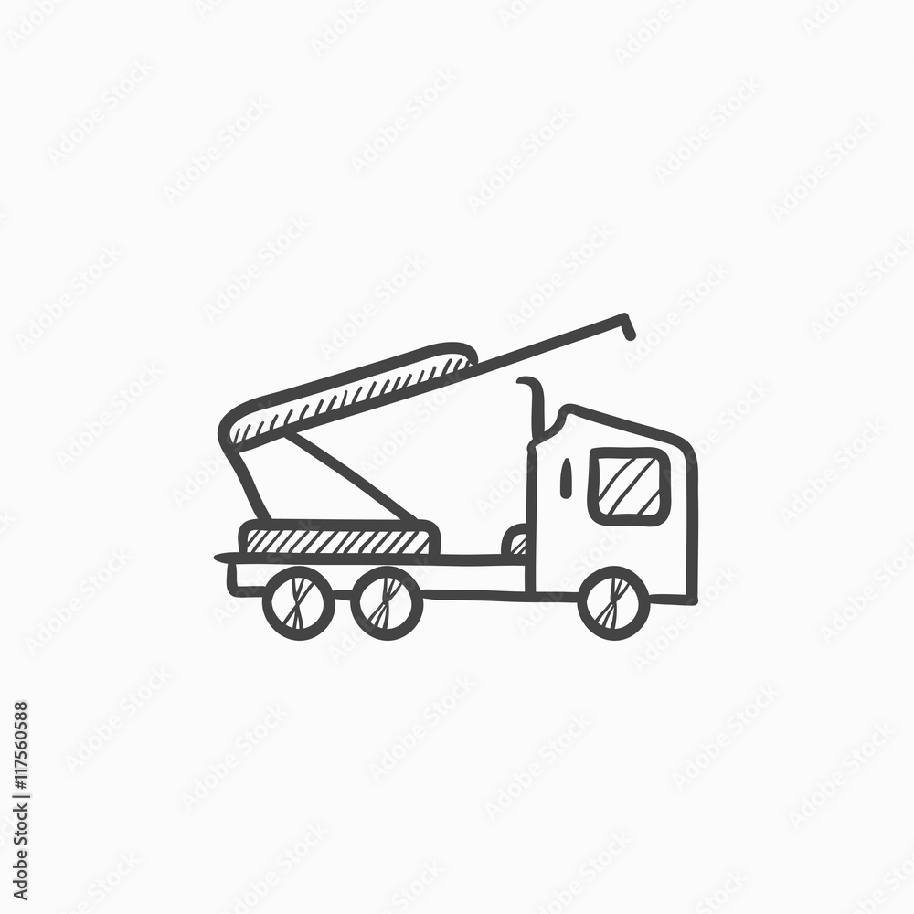 Machine with a crane and cradles sketch icon.