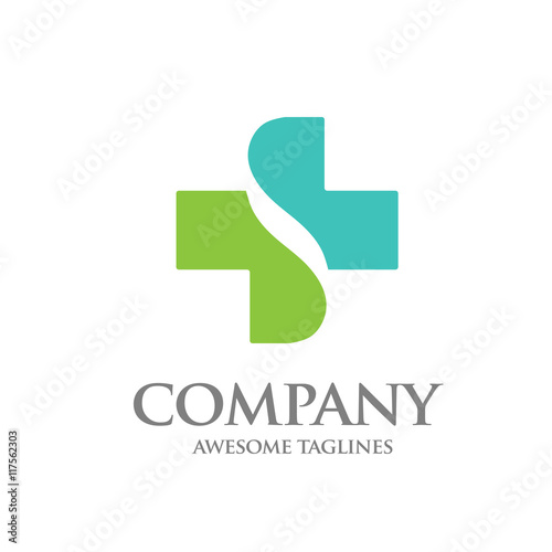 Healthcare cross abstract vector logo design template. letter s with cross Health concept.Pharmacy, Medicine