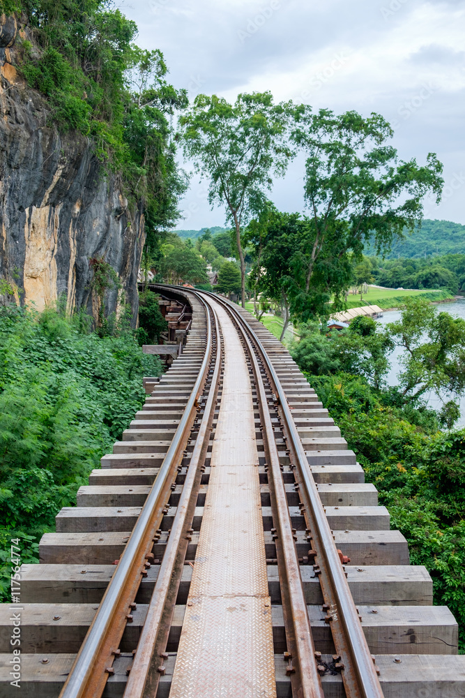 The Death Railway on the cliff with Khwae Noi River