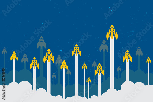 Business idea with startup concept using rockets fly up to the stars.