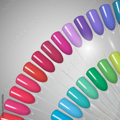 Nail polish. Gel polish. Nail polish in different colors. Tips. Vector illustration