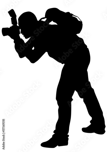 Man with a camera on white background