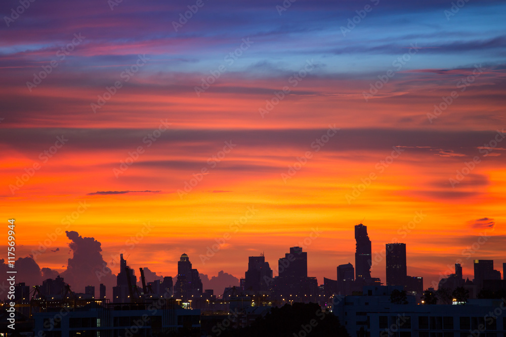 Sunset at city of Bangkok, Thailand