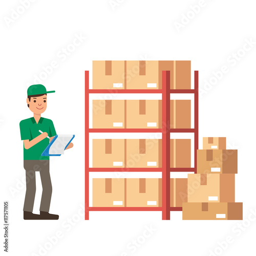 Warehouse Inventory and delivery workers Modern flat style vector illustration isolated on white background