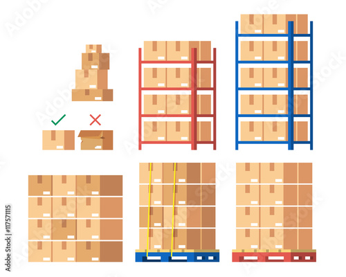 Warehouse Inventory and delivery workers Modern flat style vector illustration isolated on white background