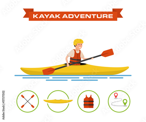 Vector illustration of a cartoon kayaker.