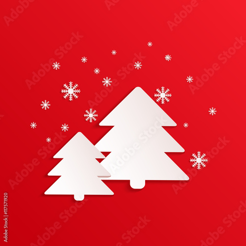 Fir vector card with paper shapes. Winter background spruce. Simple design illustration. Christmas and New Year theme