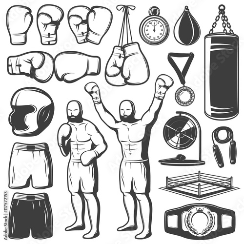 Boxing Black White Elements Set