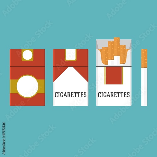 set of vintage cigarettes and open cigarette pack illustration, flat design