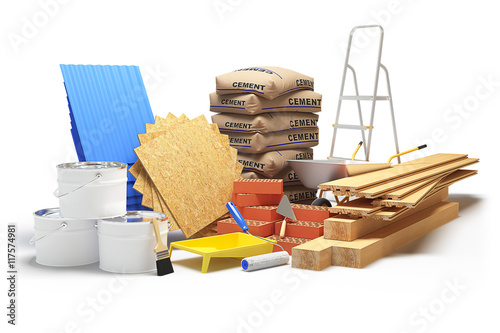 Construction materials isolated on white. 3D rendering