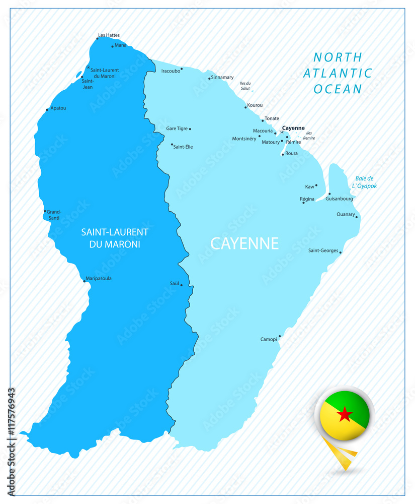 French Guiana  map in colors of blue