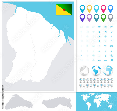 French Guiana detailed outline map and icons photo