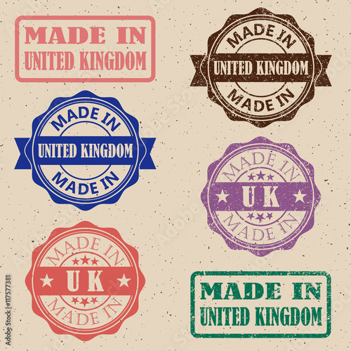 made in UK stamp set. Made in Great Britain stamp set.vector illustration