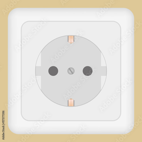 Plastic wall socket detailed vector illustration with rounded corners and shadow.