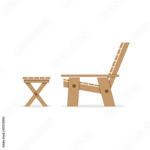 Side View Of Wooden Garden Chair And Table Vector Illustration