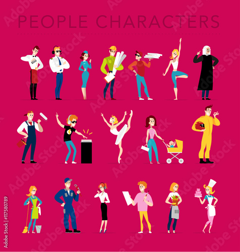 Vector flat profession characters. Human profession icon. Friendly, happy people portrait. Business team, working group, crew people set. Cartoon style.