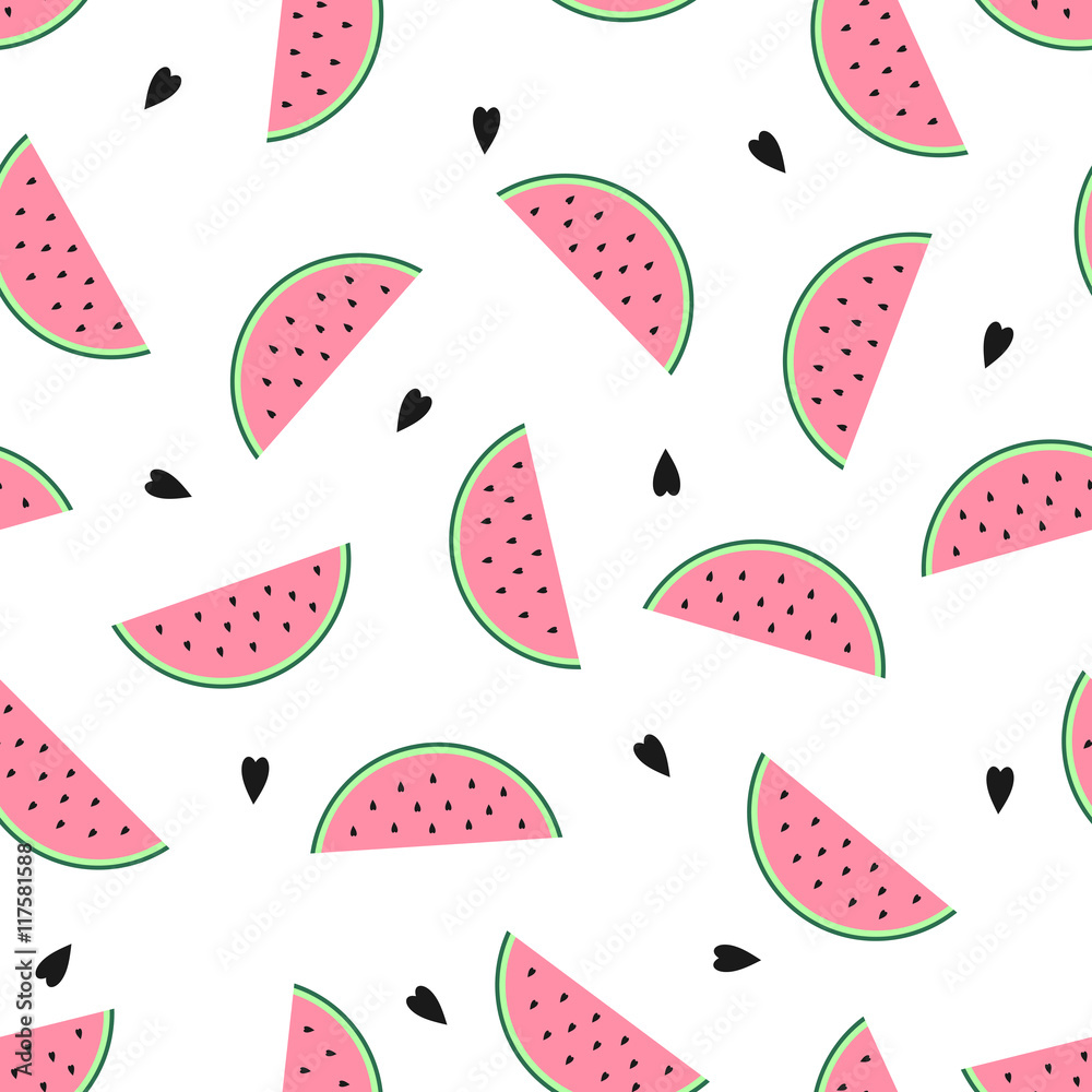 Seamless background with pink watermelon slices. Cute fruit pattern. Summer  food vector illustration. Design for textile, wallpaper, web, fabric and  decor. Stock Vector | Adobe Stock