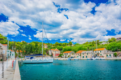 Rogac Solta summer cityscape. / Rogac is town on Island of Solta, popular touristic sailing destination, Croatia Europe. © dreamer4787