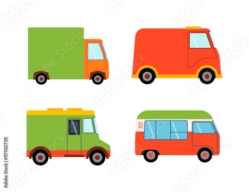 Delivery vector transport truck van isolated on white. Delivery service van, truck, car. Delivery vehicle silhouette. Product goods shipping transport. Fast drive service