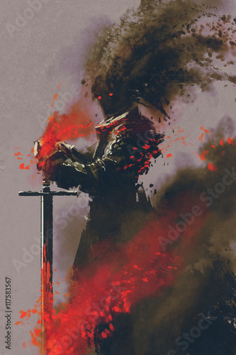 dark warrior in the armor with the sword,illustration,digital painting