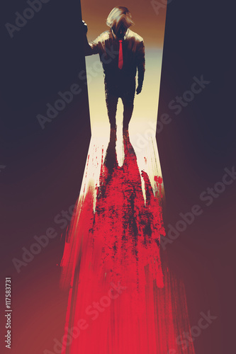 man standing in front of the door,murder concept,illustration painting