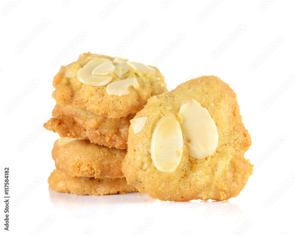 Almond butter cookies on white background.