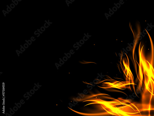 The flames in the bottom corner of the image on a black background
