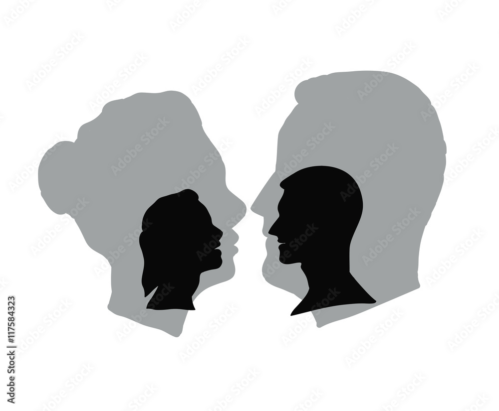 silhouette of a man and woman looking at each other. vector illustration