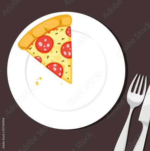 Pizzastück auf einem Teller mit Besteck - Vektor