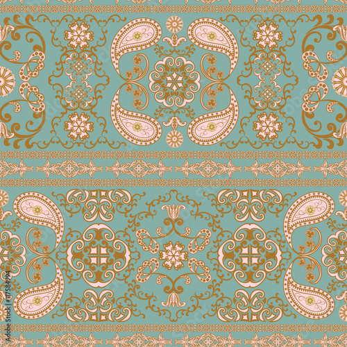 The pattern of flowers and Paisley in Indian style.