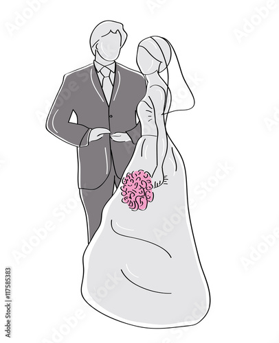 silhouettes of a man and a woman in a wedding dress on the wedding day. vector illustration