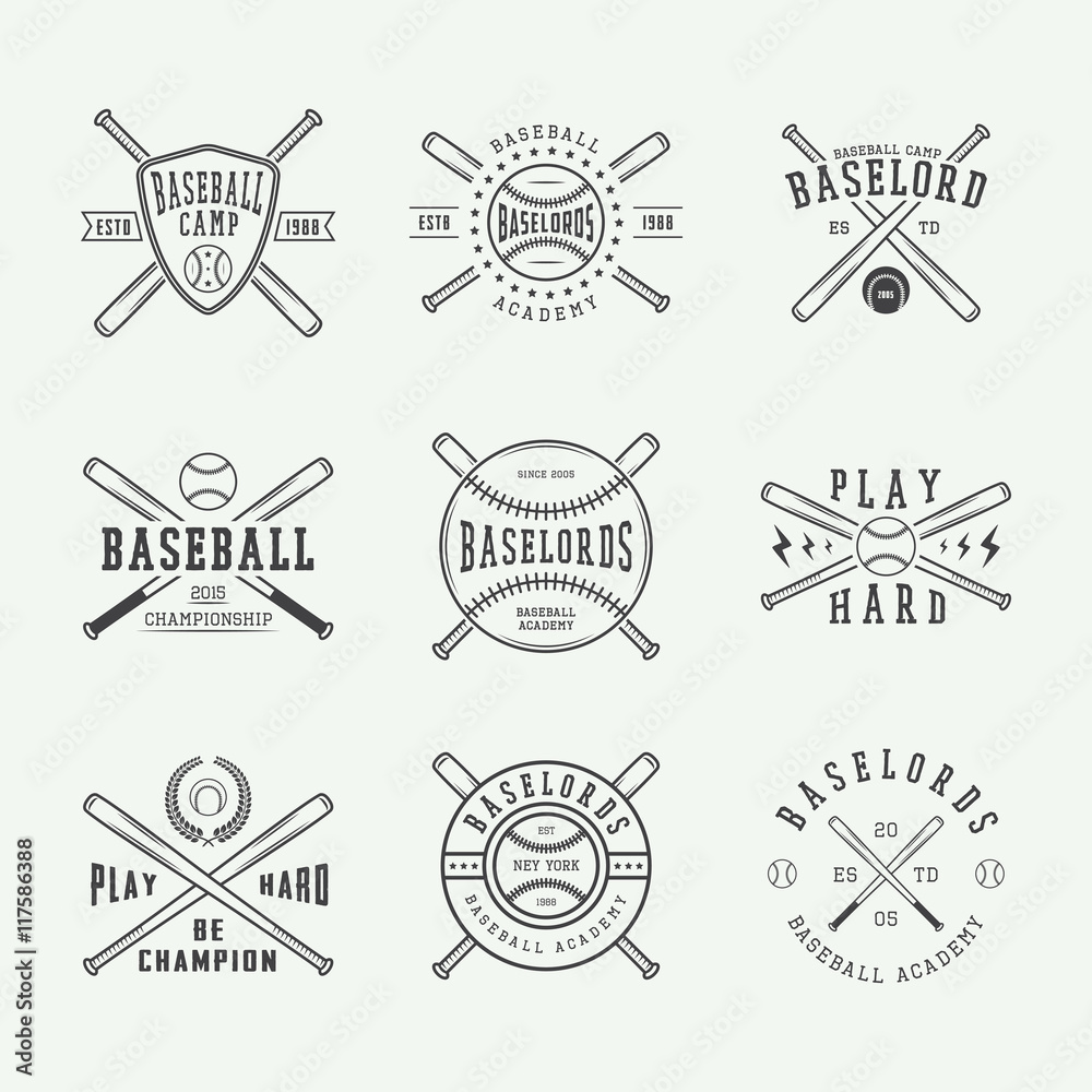 set of vintage baseball logos, emblems, badges Stock Vector | Adobe Stock