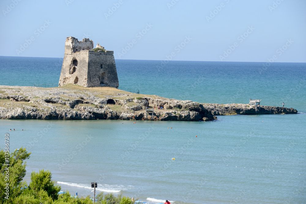 Old watchtower near Vieste on Puglia