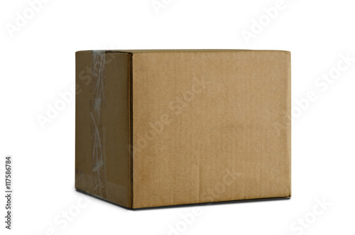 Cardboard box on white background