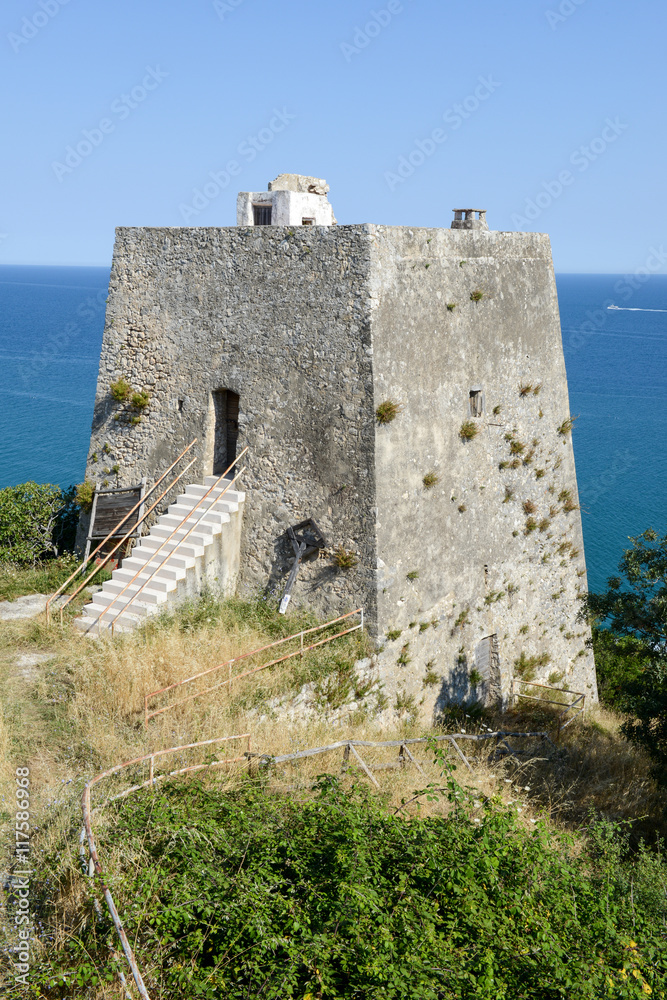 Old watchtower near Peschici on Puglia, Italy