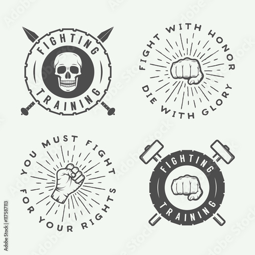 Set of vintage mixed martial arts or fighting club logos, emblem