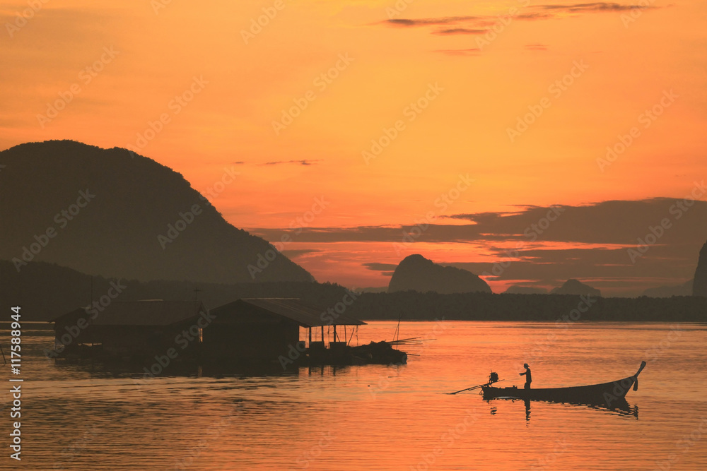 Beautiful sunrise over ocean at Ban sam chong ,Phang-Nga ,Thailand as landscape background