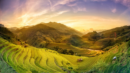 Handdoek met foto Rijstvelden Zonsondergang rijstterrassen Yen Bai Vietnam  © Chanwit
