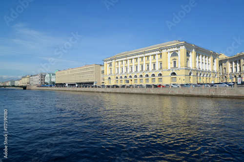 Fontanka River Embankment in the sunny summer day. St. Petersbur