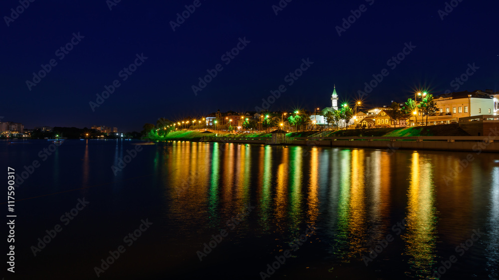The city of Kazan during a beautiful summer night with multicolor illumination
