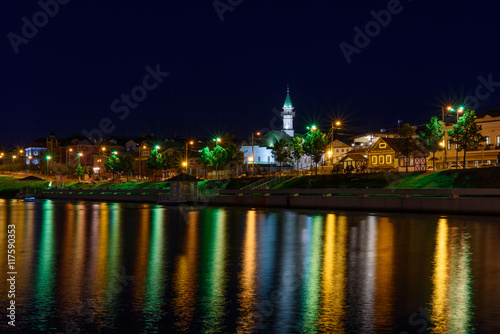 The city of Kazan during a beautiful summer night with colorful lights.