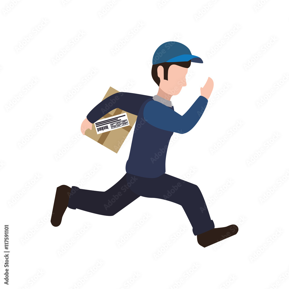 delivery man male box package shipping logistic security icon. Isolated and flat illustration. Vector graphic